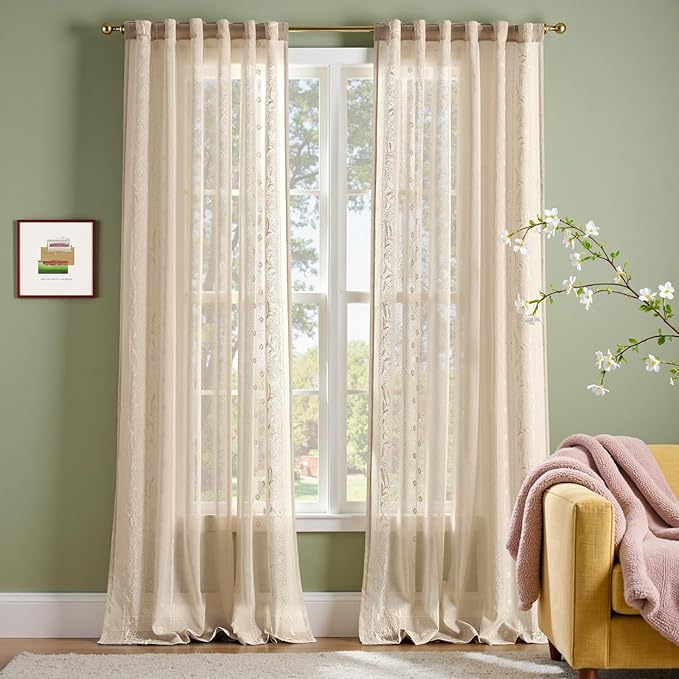 jinchan Winslow Sheer Curtains 96 Inch by JINCHAN