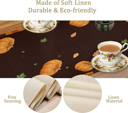 Happy Fall Pumpkin 13x36 inch Rustic Floral Linen Table Runner - Image 5