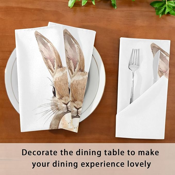 ALAZA Bunny Rabbit Easter Egg Cloth Napkins Set of 6, 20x20 Inch Washable and - Image 4