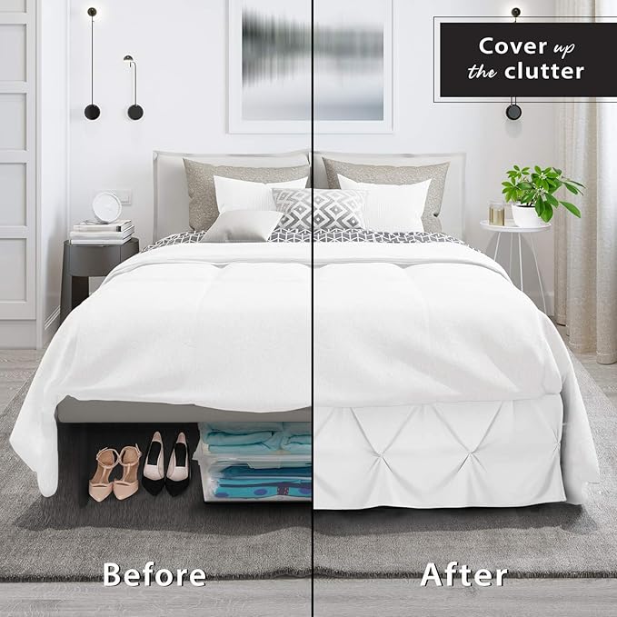 Nestl White Bed Skirt Queen Size, Pinch Pleat Queen Bed Skirt, Hotel Quality - Image 4