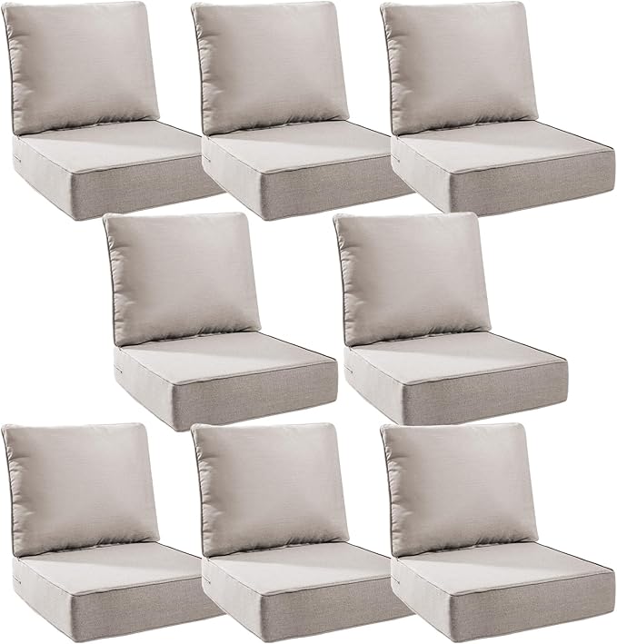6" Thick Outdoor Cushions 24x24x6, 8-Set Deep Seat Patio Cushions by Pugire