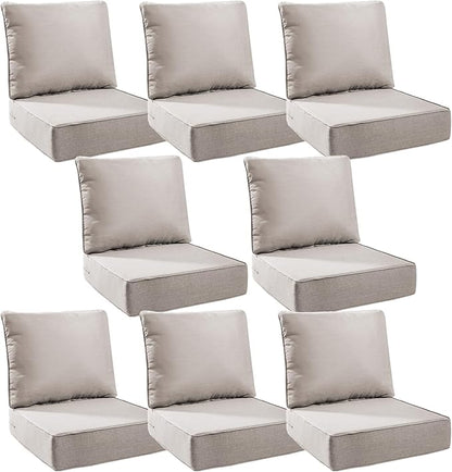 6" Thick Outdoor Cushions 24x24x6, 8-Set Deep Seat Patio Cushions by Pugire