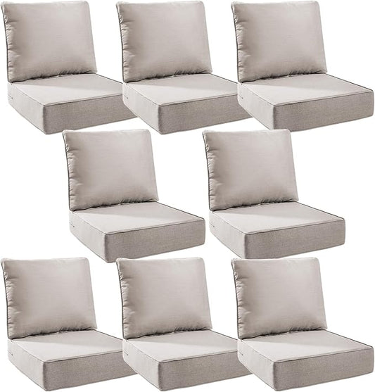 6" Thick Outdoor Cushions 24x24x6, 8-Set Deep Seat Patio Cushions by Pugire