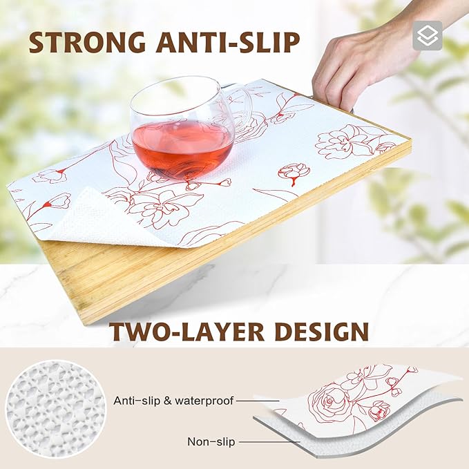 Shelf Liners for Kitchen Cabinets 12in x 20FT Non Adhesive Drawer Liner Red and - Image 2