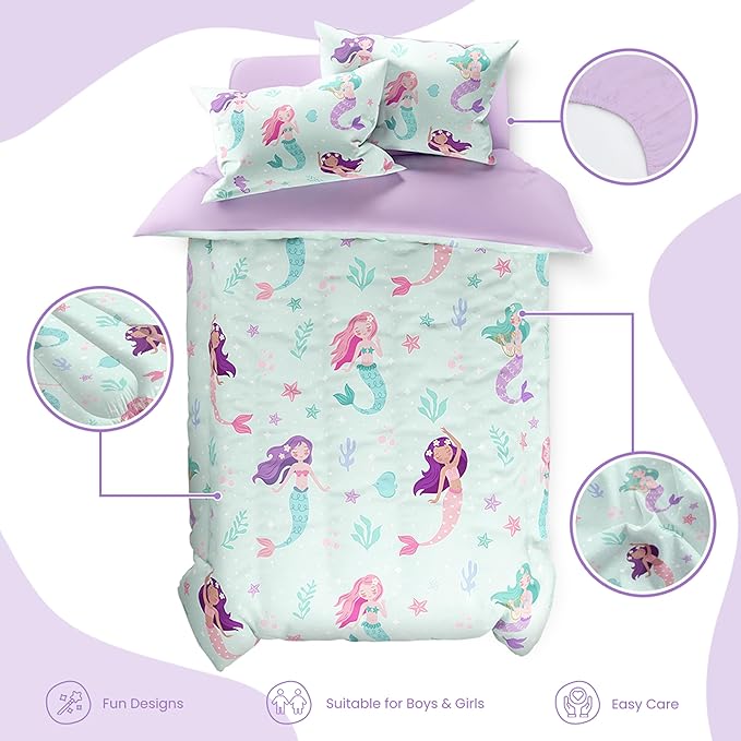 SANDJEST Mermaid Comforter Set Twin Size 68x86in - Image 2