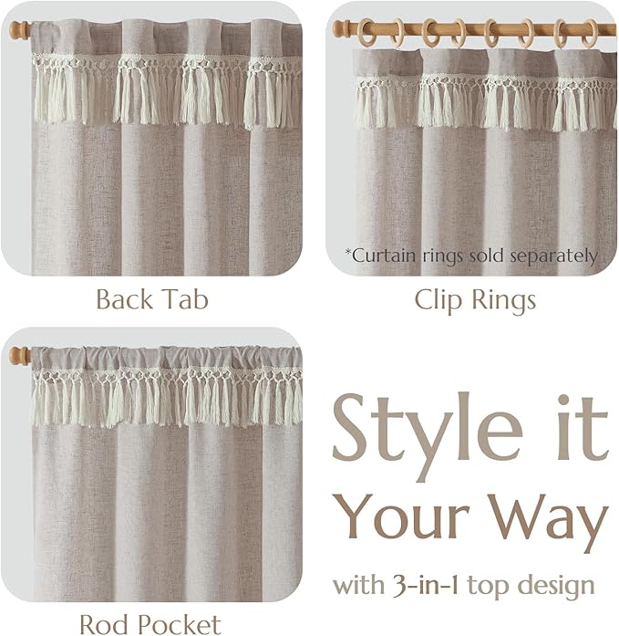 jinchan Linen Curtains for Living Room Bedroom Light Filtering Semi Sheer - Image 4