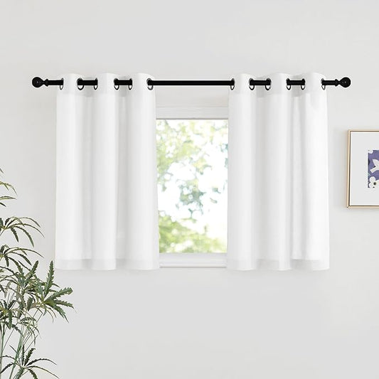 NICETOWN White Linen Kitchen Window Curtains Over Sink, Grommet Thick Linen by NICETOWN