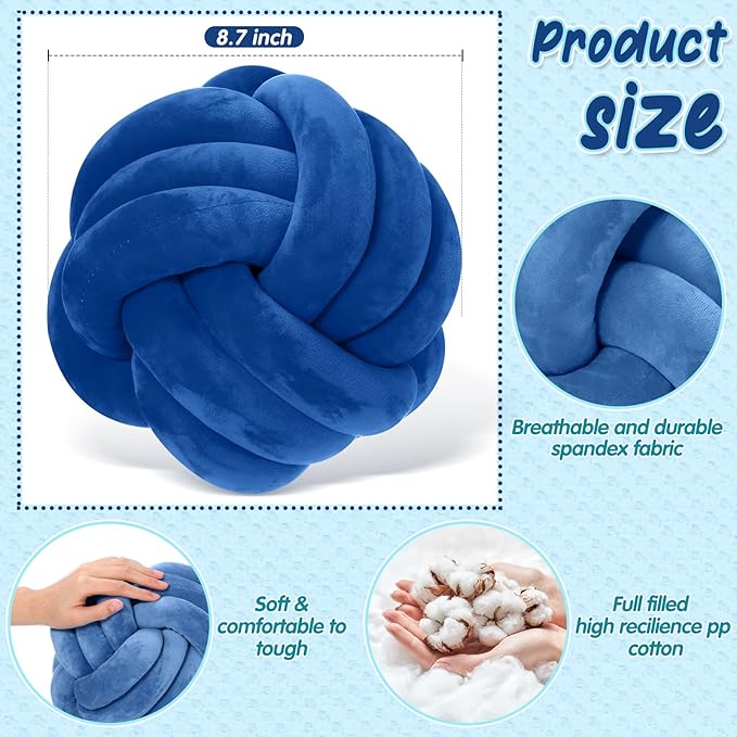 Yerliker 4 Pcs Knot Pillow Ball, 8.7 Inches Soft Home Decorative Round Throw - Image 2