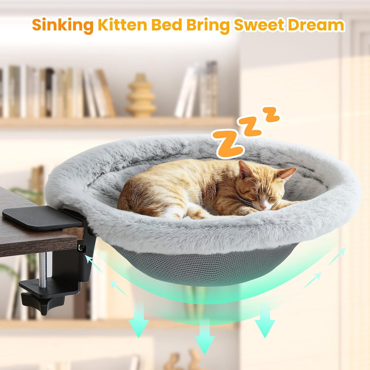 pawaboo cat desk bed, one-click foldable sunken cats shown in use