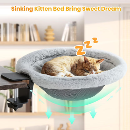 pawaboo cat desk bed, one-click foldable sunken cats shown in use