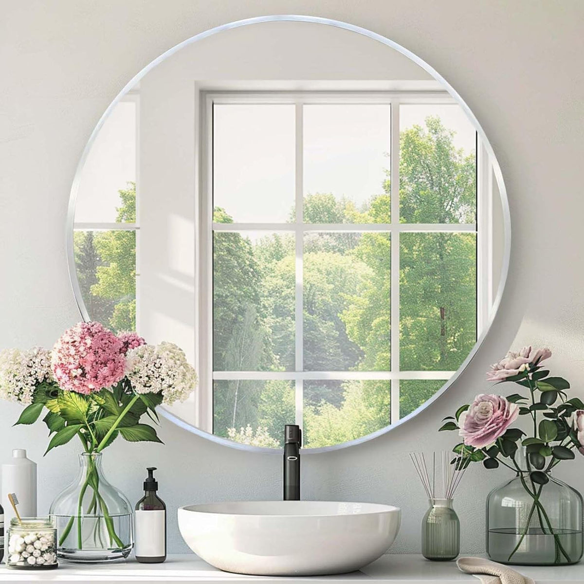 round bathroom mirror, circle mirror, silver, 30" l, main product view