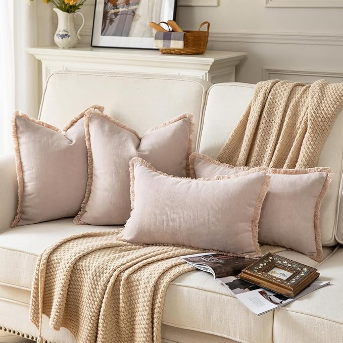 Set of 2 Decorative Fringe Throw Pillow Covers Chenille Pillow Covers Elegant - Image 5