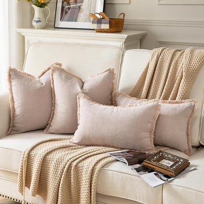 Set of 2 Decorative Fringe Throw Pillow Covers Chenille Pillow Covers Elegant - Image 5