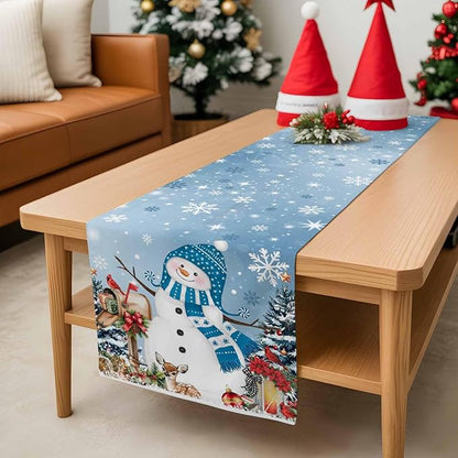 Blue Snowman Christmas Table Runner, 13x72 Inch, Xmas Tree Table Runners Elk - Image 8