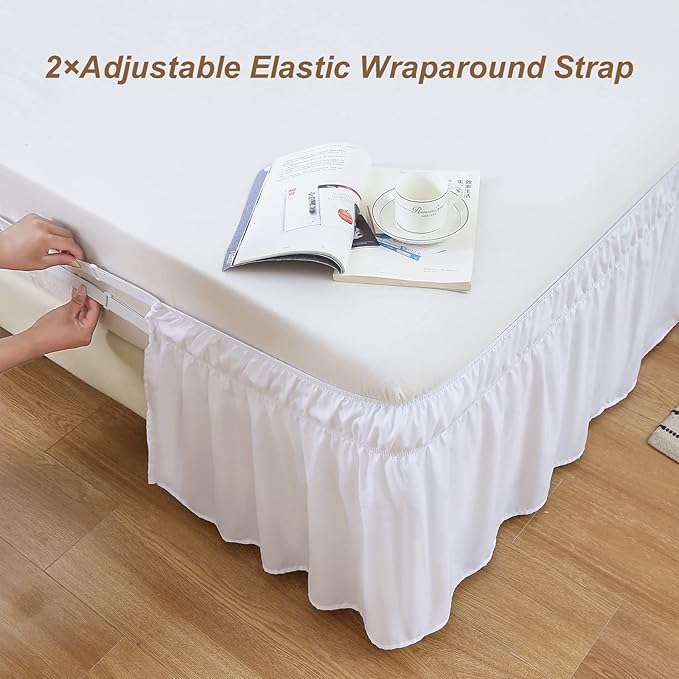 MEILA Wrap Around Bed Skirt Three Fabric Sides Elastic Dust Ruffled 24 Inch - Image 2