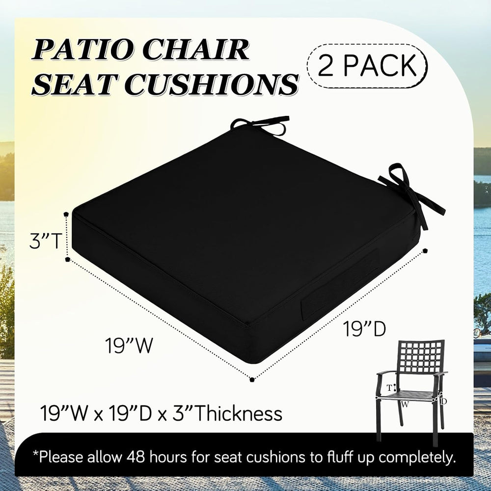 Outdoor Chair Cushions, Removable Covers, Black, 19 x 19