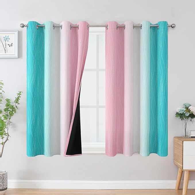 Estelar Textiler Pink and Teal Blackout Curtains 45 Inch Length, Full Light by ESTELARTEXTILER