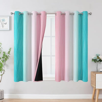 Estelar Textiler Pink and Teal Blackout Curtains 45 Inch Length, Full Light by ESTELARTEXTILER