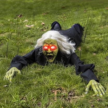 Hourleey Halloween Outdoor Decorations, Animated Zombie Groundbreaker Climbing Prop with Lighted Eyes and Scary Sound, Halloween Decor for Graveyard Haunted House Indoor Lawn Yard