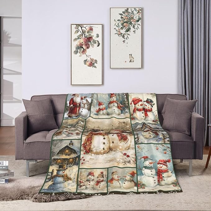 Retro Snowman Blanket Christmas Snowman Throw Blanket Flannel Stuff Merch Cozy - Image 8