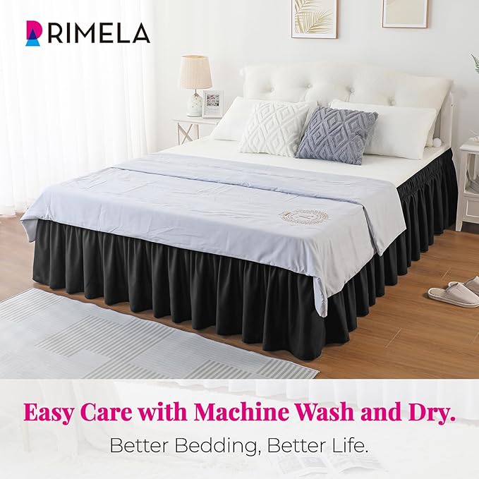 RIMELA Black Bed Skirt King Size 18 Inch Drop, Elastic Bed Skirting - Image 5