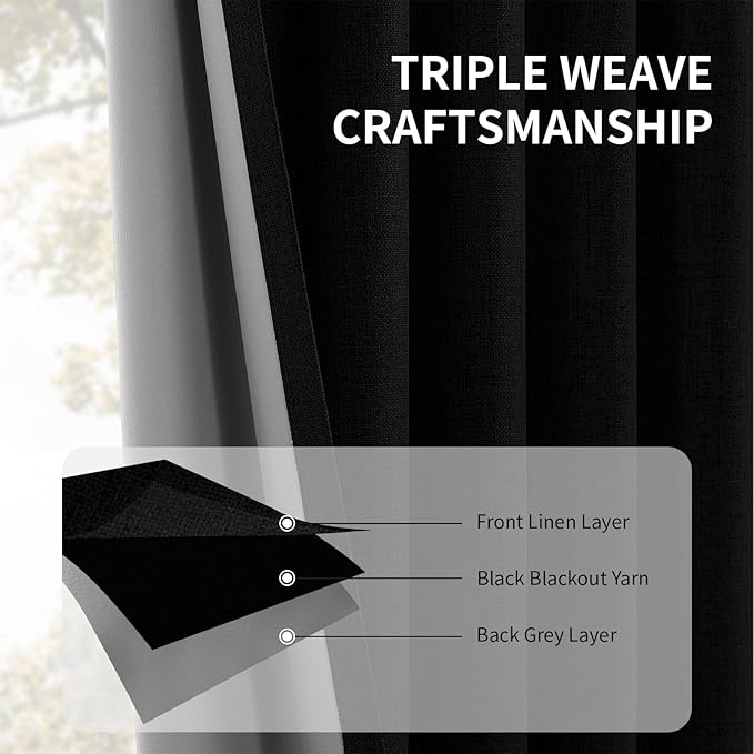 CUCRAF Linen 100% Blackout Curtains 63 Inch Length 2 Panels Set, Back Tab and - Image 6