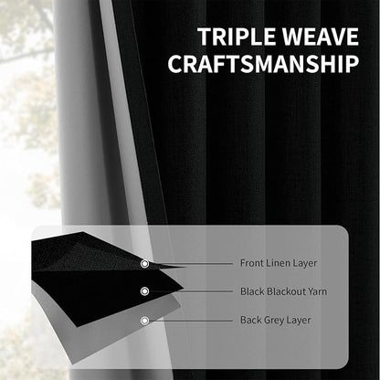 CUCRAF Linen 100% Blackout Curtains 63 Inch Length 2 Panels Set, Back Tab and - Image 6