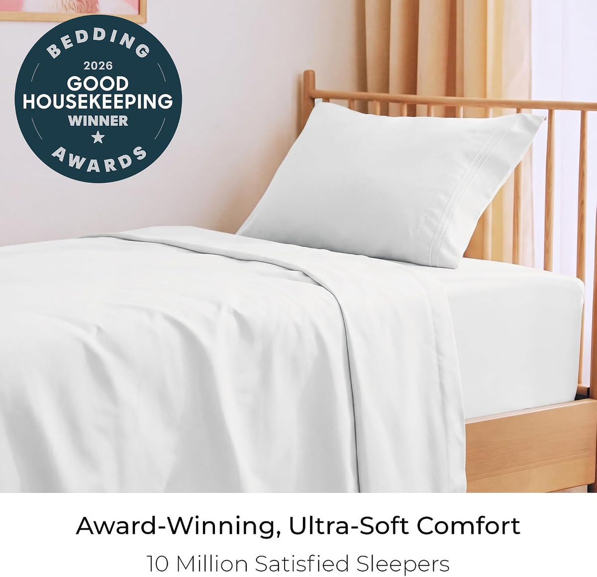 mellanni iconic 3-piece bed sheet set, 16" deep shown in use