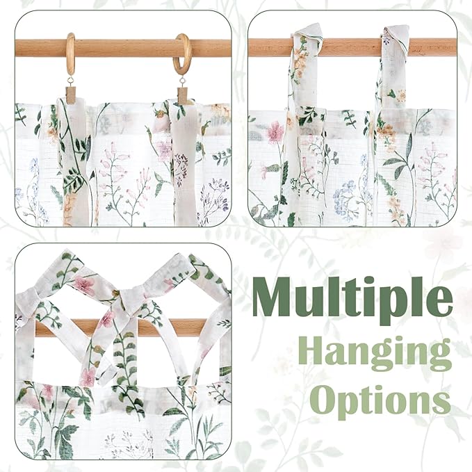 jinchan Linen Kitchen Curtains Floral Printed Tier Curtains 45 Inch Length - Image 7