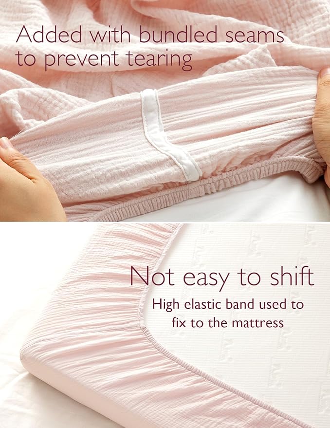 Momcozy Muslin Standard Fitted Crib Sheets, 2 Pack Soft Breathable Natural - Image 4