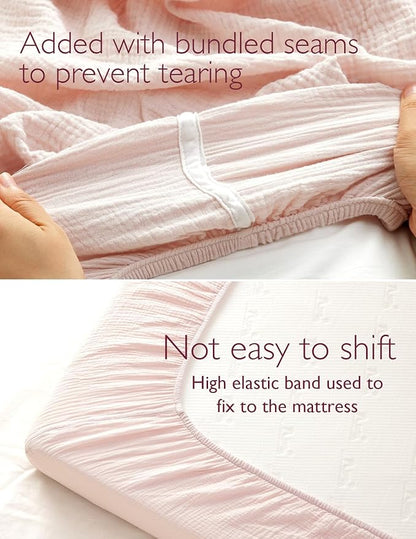 Momcozy Muslin Standard Fitted Crib Sheets, 2 Pack Soft Breathable Natural - Image 4