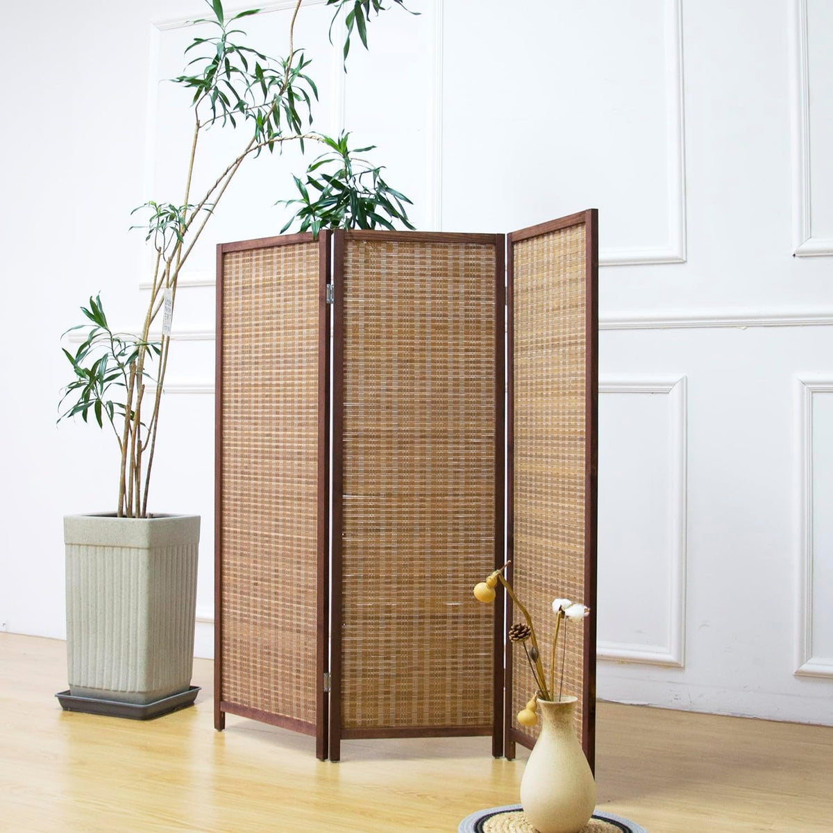 furnnylane 3 panel short room divider screen,brown freestanding, main product view