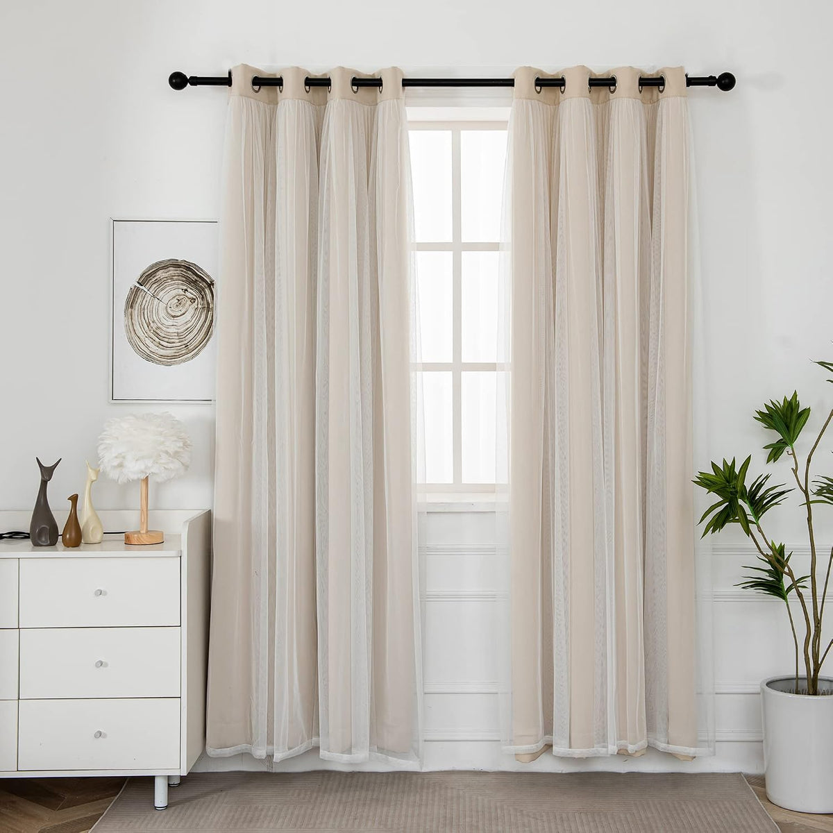 inlinas blackout curtains with sheer overlay, beige, 52x84 shown in use