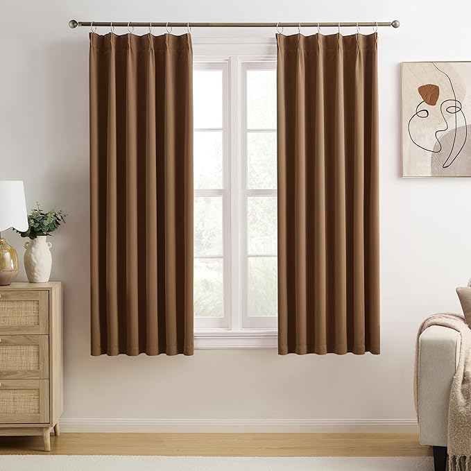 Cappuccino Brown Curtains 40x63 Inches Long 2 Panels Set, Pinch Pleated Thermal by KEQIAOSUOCAI