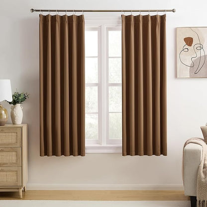Cappuccino Brown Curtains 40x63 Inches Long 2 Panels Set, Pinch Pleated Thermal by KEQIAOSUOCAI