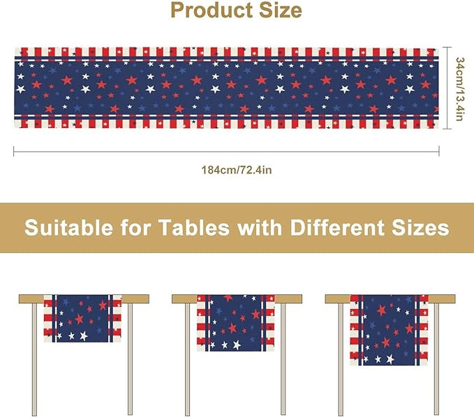 4th of July Table Runner, America Stars Stripes Patriotic Independence Memorial - Image 6