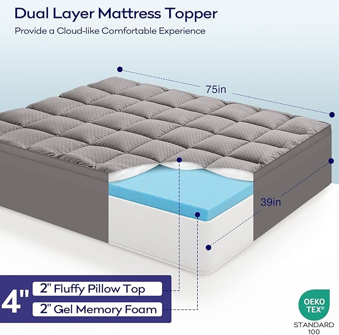 OLANLY Dual-Layer 4 Inch Twin Size Memory Foam Mattress Topper - Image 2