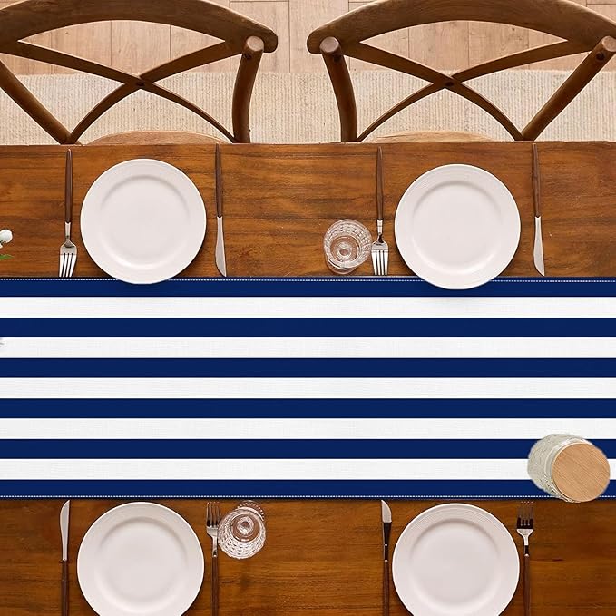 Navy Blue and White Striped Table Runner Nautical Theme Birthday Party - Image 6