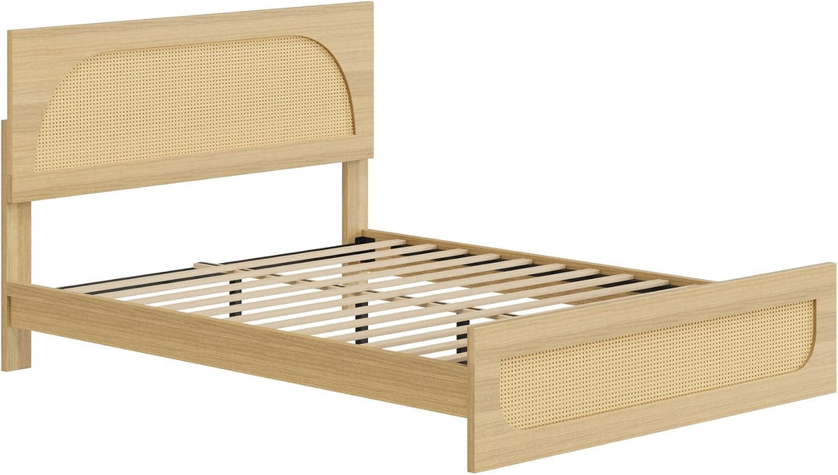 kislot boho rattan bed frame, farmhouse platform, natural, view 9