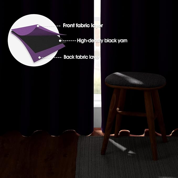 HOMEIDEAS Purple Blackout Curtains 52 X 96 Inch Set of 2 Panels Room Darkening - Image 3