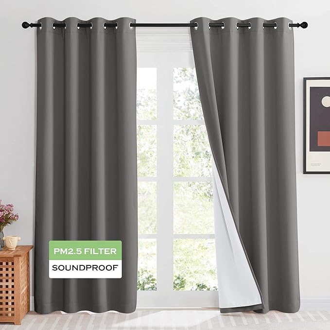 KGORGE Soundproof & Dust Particle Filtering Curtains 100% Blackout Window Cover by KGORGE