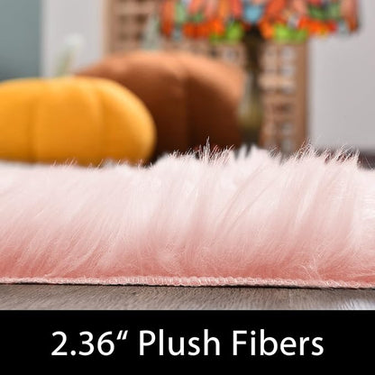 Latepis Round Pink Faux Sheepskin Fur Rug Circle Rugs 4ft Soft Fluffy Rugs - Image 2