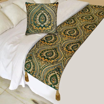 The HomeCentric King/Queen/Twin Green Designer Queen 74"x18" Bed Runner by TheHomeCentric