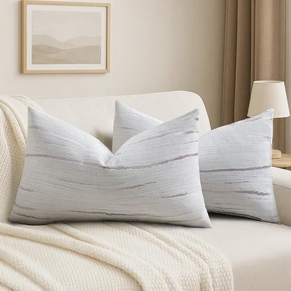 HAUSSY Crey Throw Pillow Covers 12x20 Inch Set of 2, Boho Embossed Striped by HAUSSY