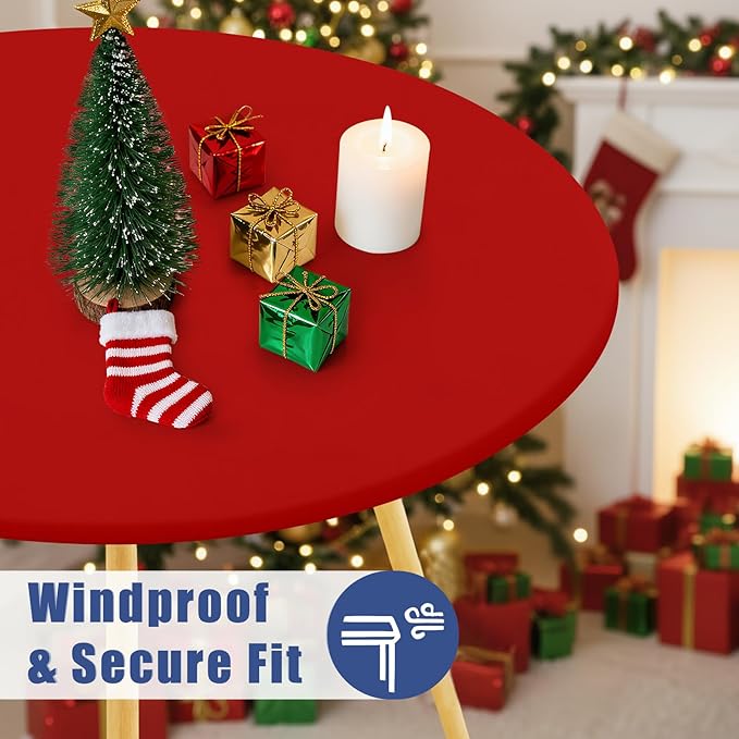 Round Spandex Christmas Tablecloth, Elastic Fitted Waterproof Tablecloths - Image 3