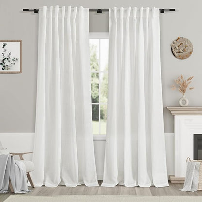 Nanspring Off White Linen Blend Semi Sheer Curtains 86 Inches Long 2 Panel Set by Nanspring