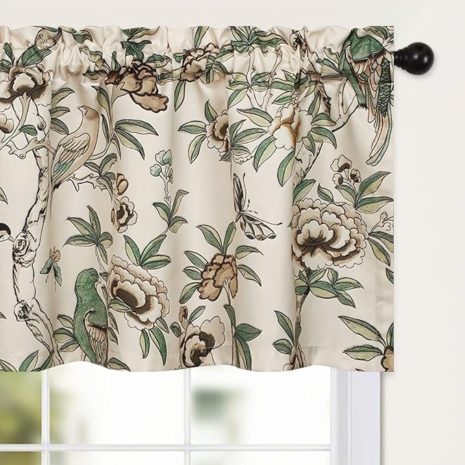 Leeva Flower Botanical Kitchen Valance, Prevent Glare Decorative Print Window by Leeva