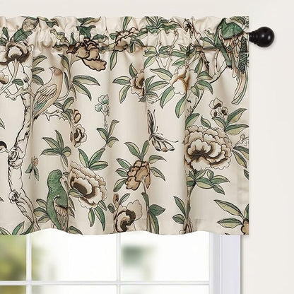 Leeva Flower Botanical Kitchen Valance, Prevent Glare Decorative Print Window by Leeva