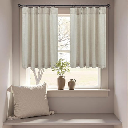 Burlap Kitchen Curtains Over Sink Window Set 30 Inch Length Pinch Pleated Small - Image 6