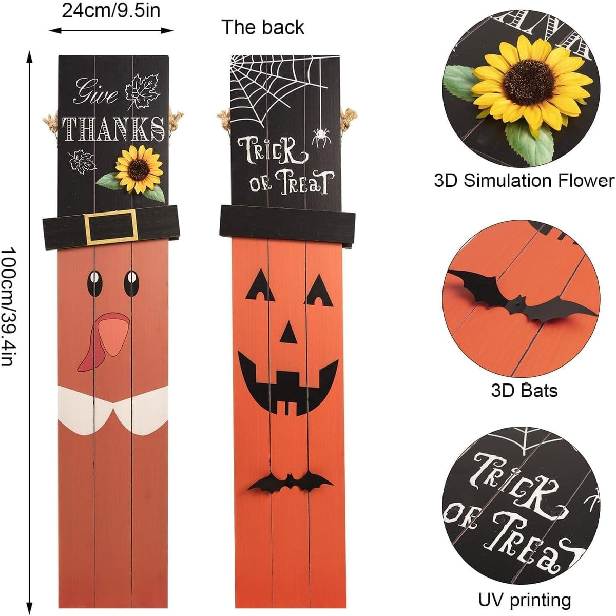 One-Piece Reversible Halloween Thanksgiving Porch Sign